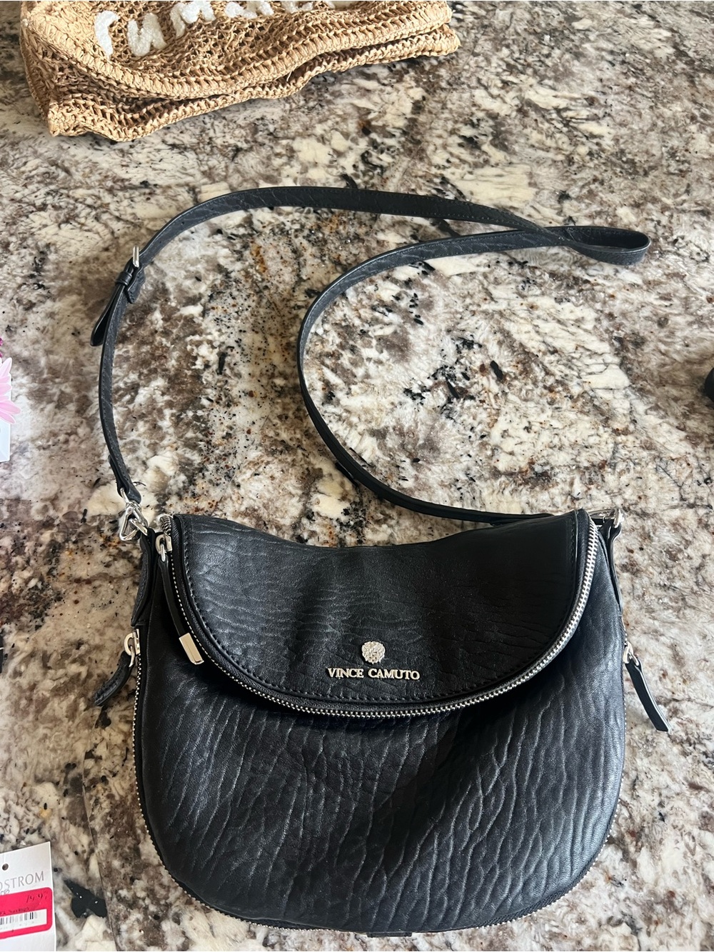 Vince Camuto Black Leather Crescent Crossbody Bag